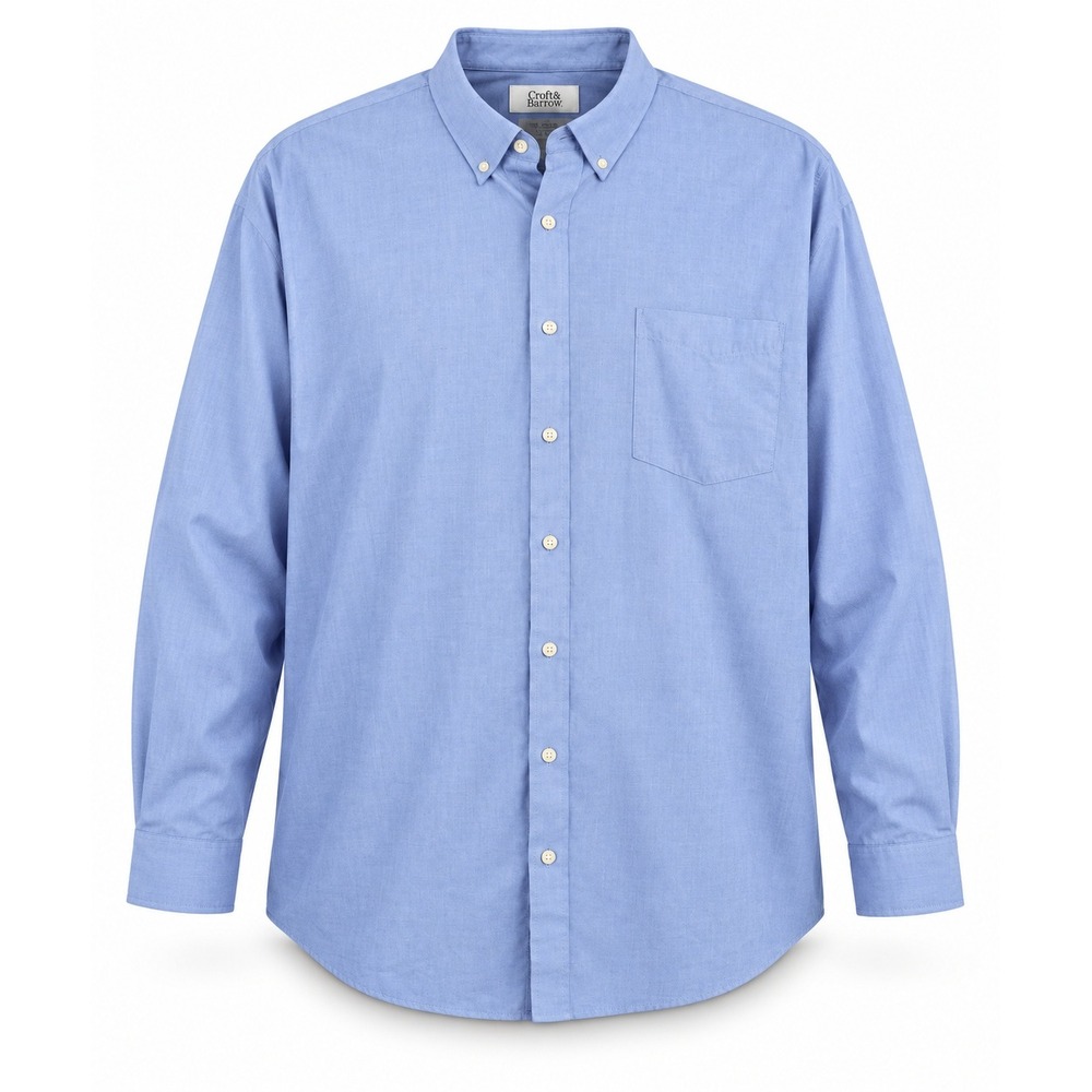 Croft & Barrow Mens 3XL Tall Blue Easy Care Long Sleeve Button Down Shirt Pocket